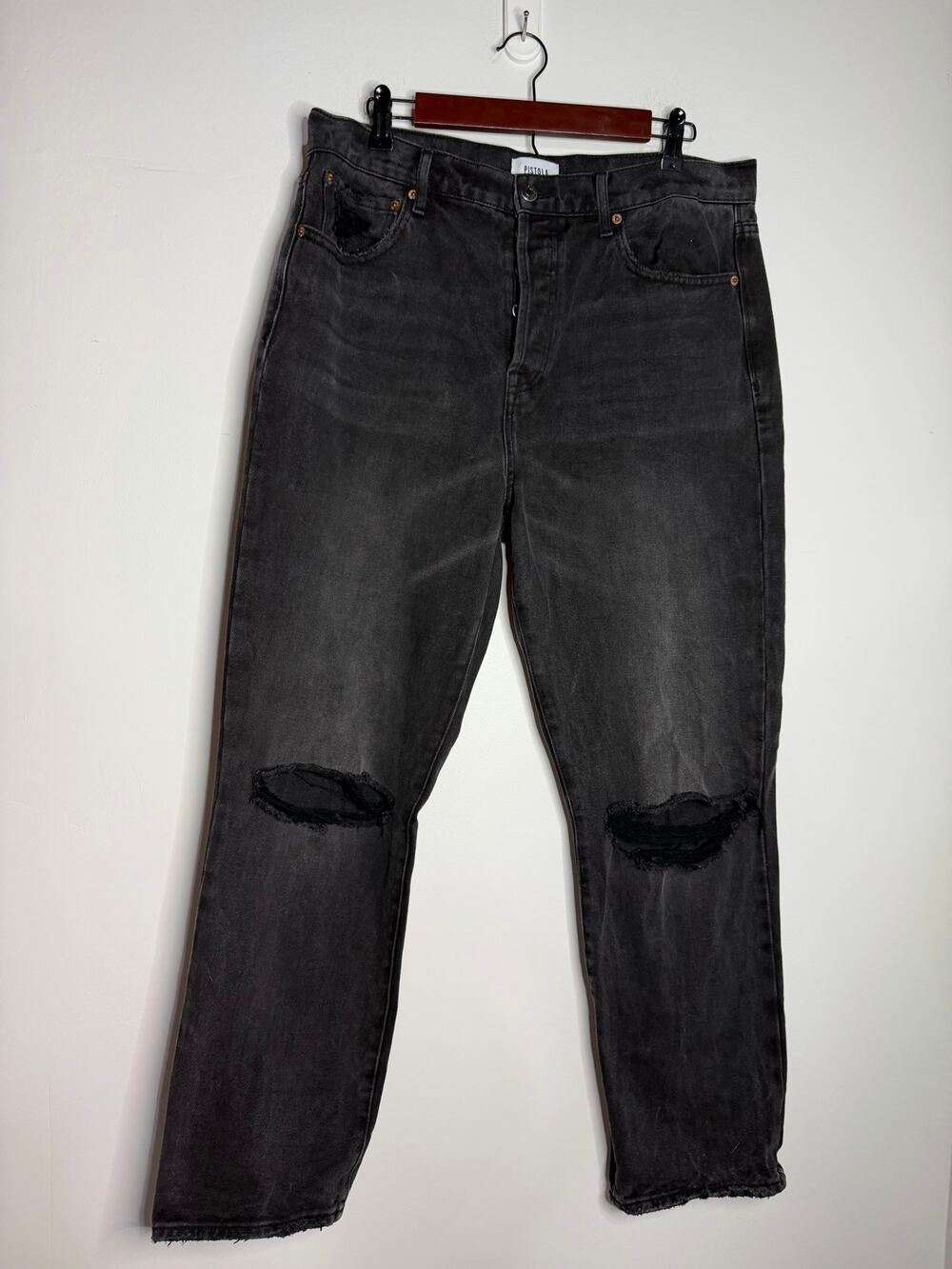 Pistola high-rise distressed straight-leg jeans in a washed black